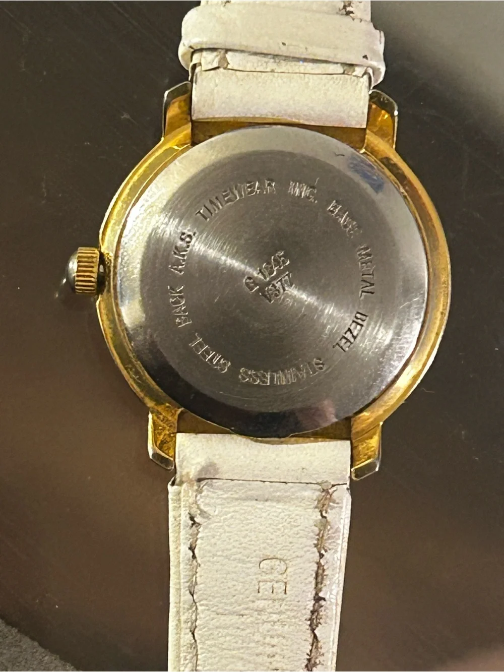Gitano White Leather Watch with Gold-Tone Hands and Mother-of-Pearl Ring